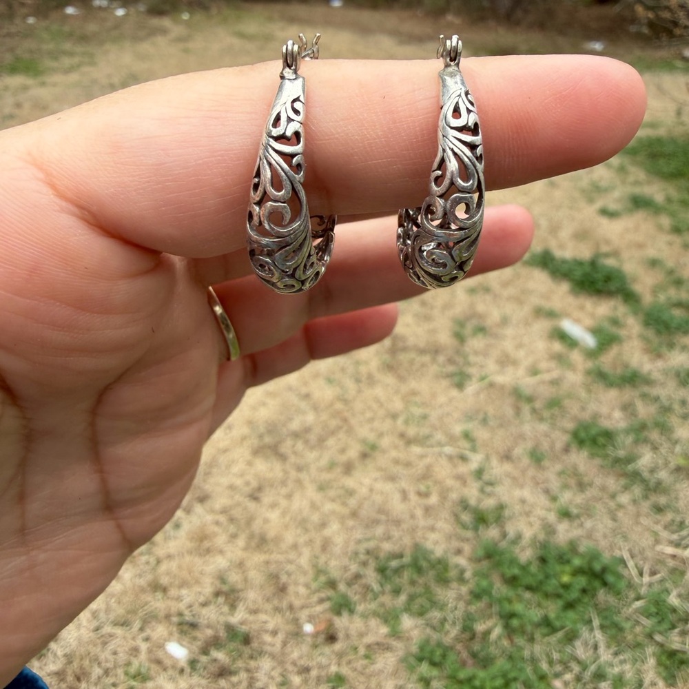 Vintage Jezlaine 925 Sterling Silver Filigree Scrollwork Earrings